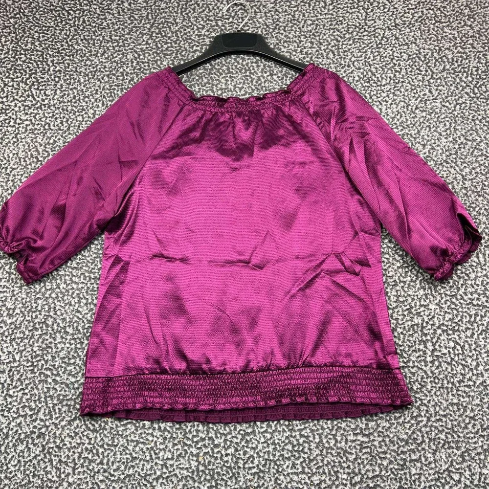 Alyx Blouse Women Medium Purple Satin Smocked Hem Peasant M